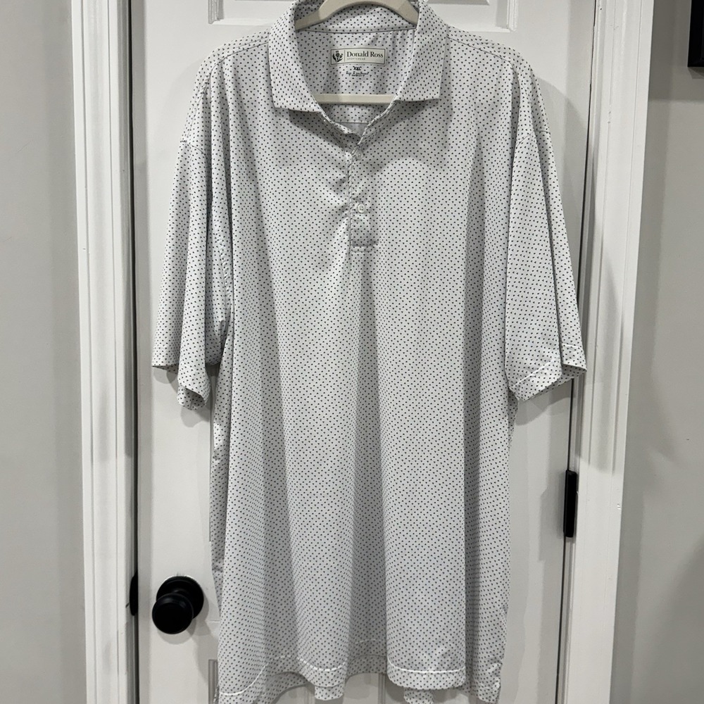 Donald Ross Golf Polo Shirt Mens XXL White Micro Print Performance Stretch